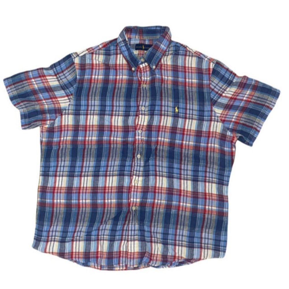 Ralph Lauren Button Up Shirt Mens Large Slim Fit Short Sleeve Multicolor Plaid